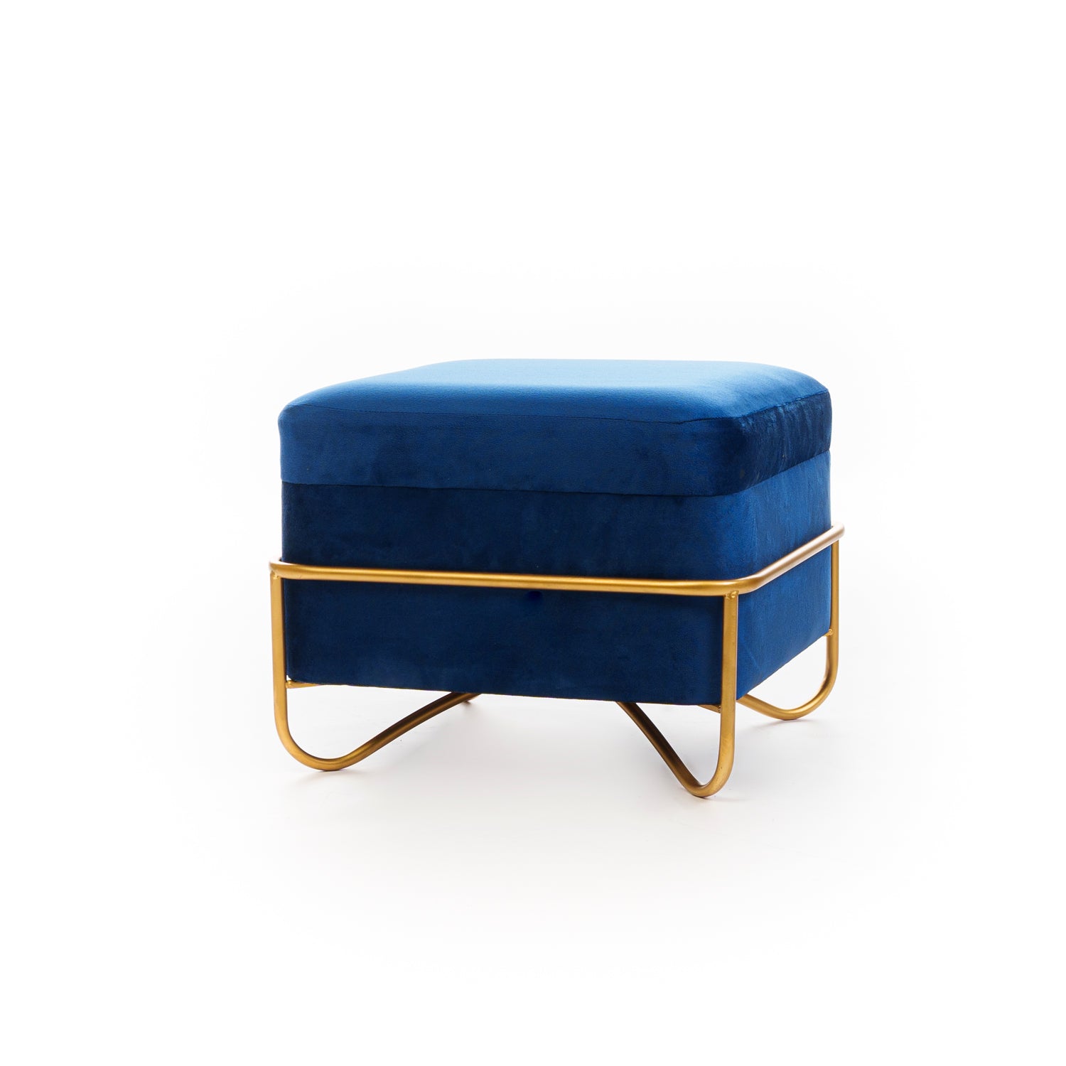 Set 2 pouf quadrati in velluto blu 49X49X49CM / 42X42X32CM