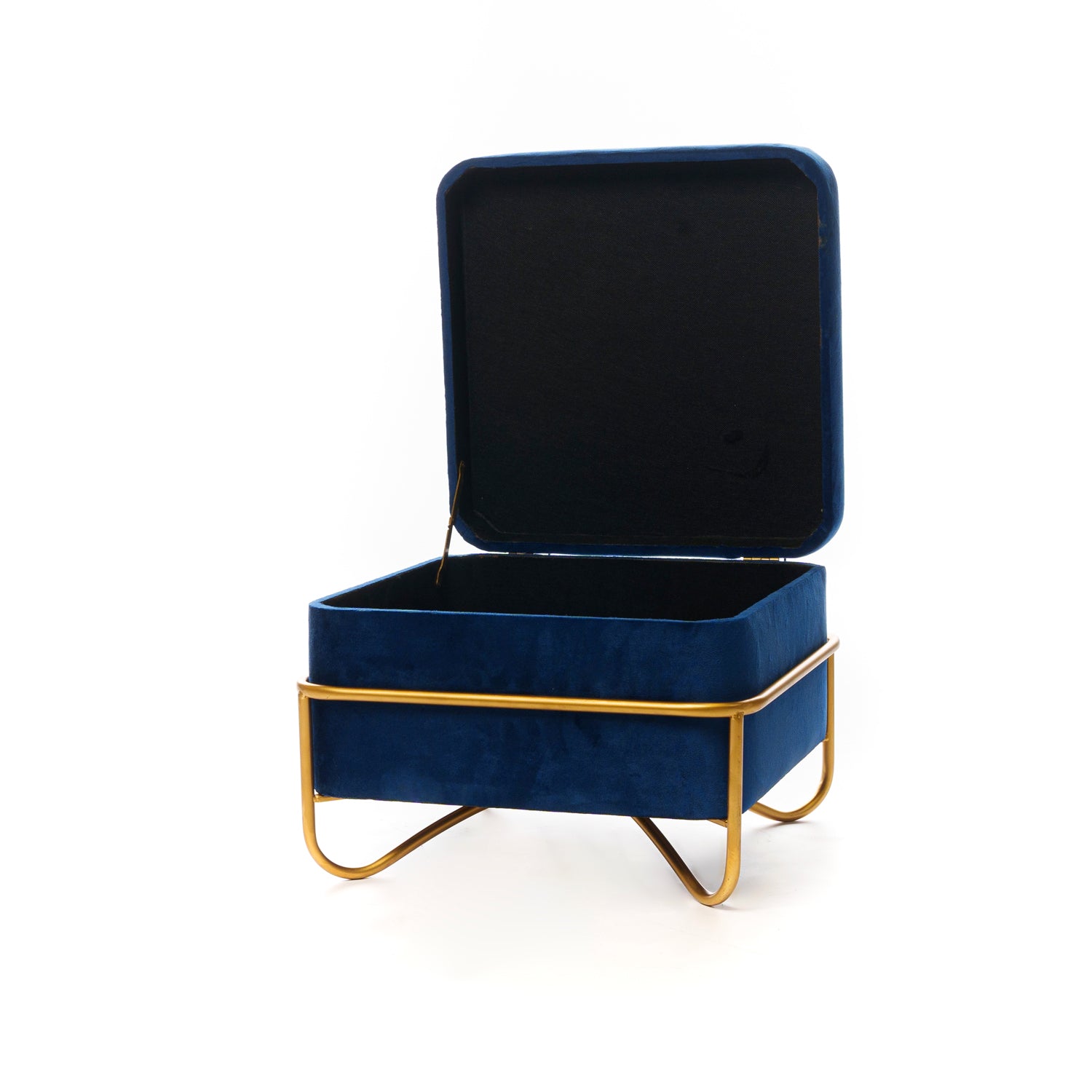 Set 2 pouf quadrati in velluto blu 49X49X49CM / 42X42X32CM