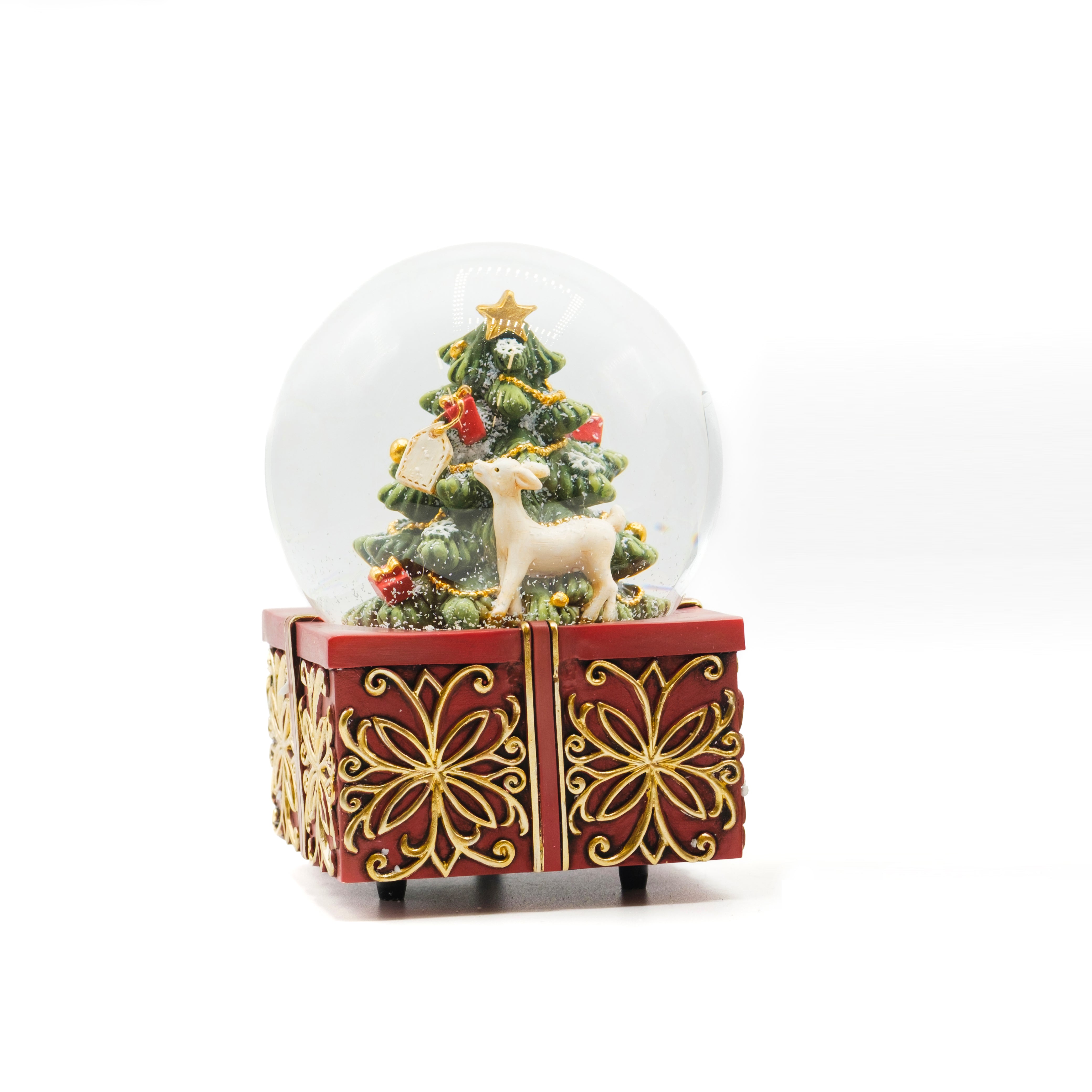 Sfera vetro neve con base pacco regalo 10x15CM