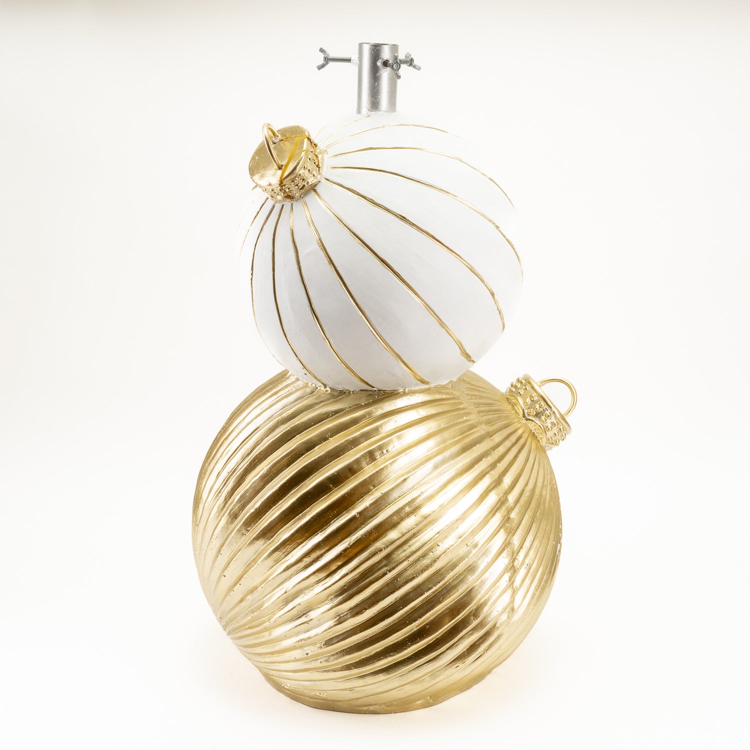 Base albero a 2 sfere, bianche e oro, D.44CM H.67CM