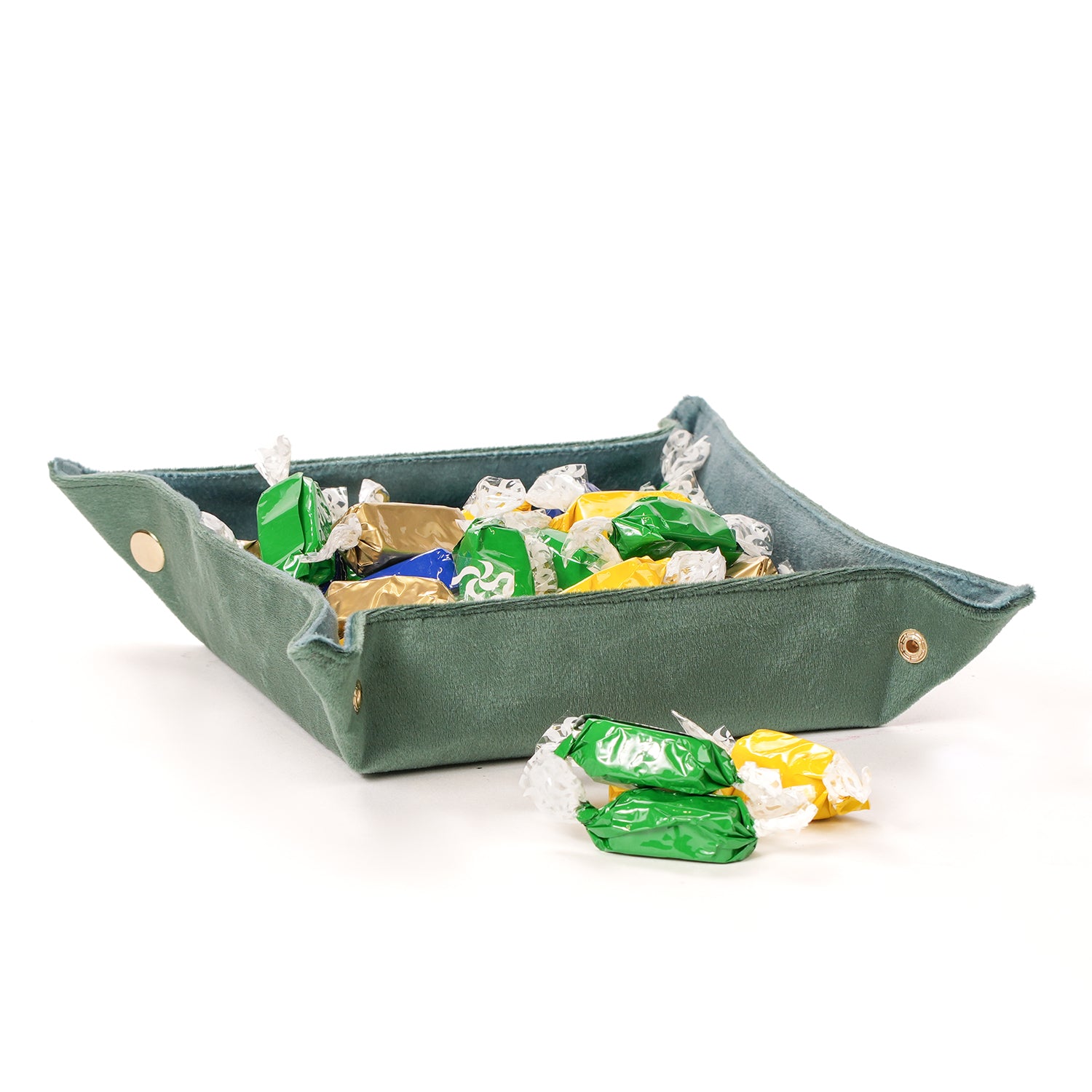 Cestino in velluto verde con grafica di Babbo Natale
