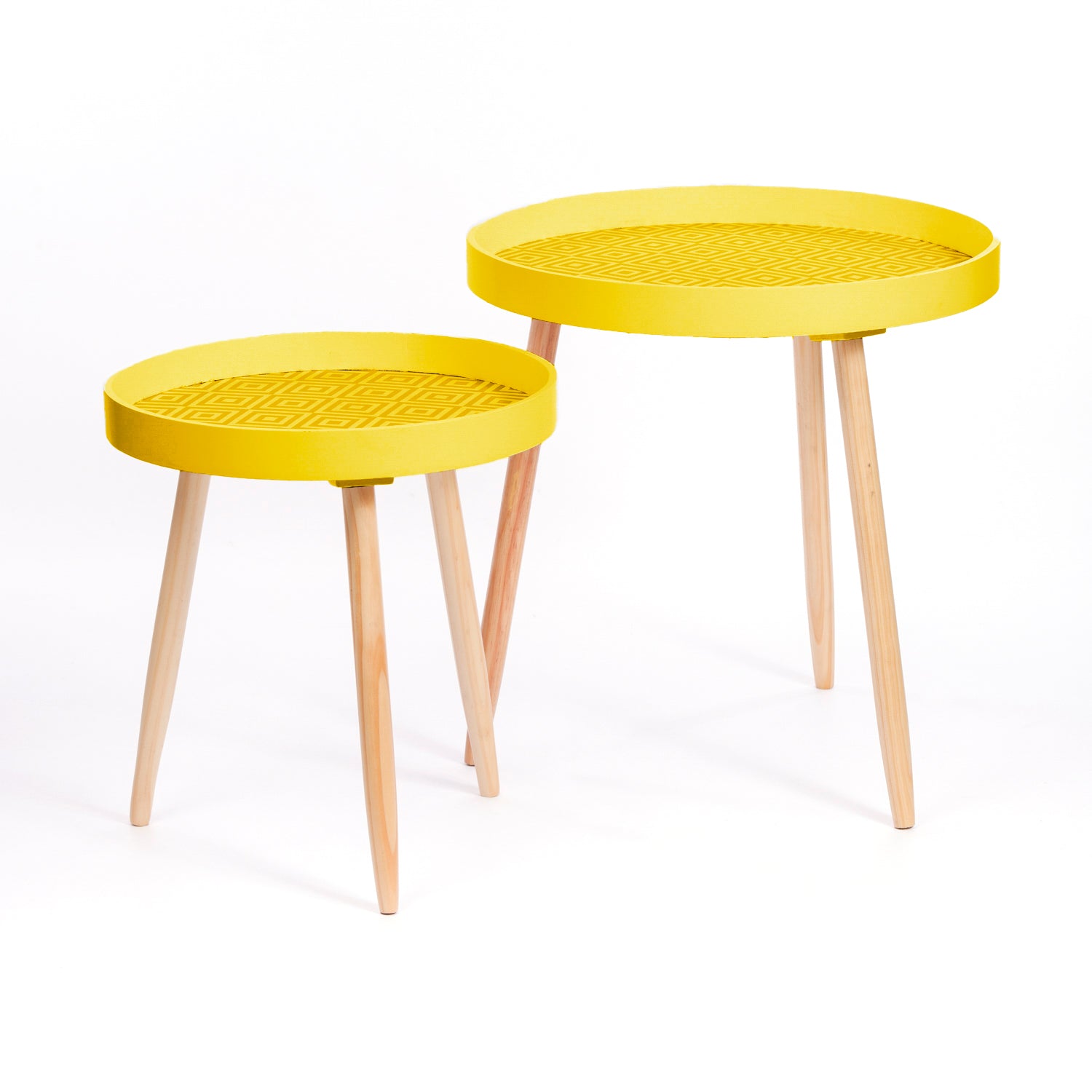 Set 2 Tavolini gialli Piedi Legno