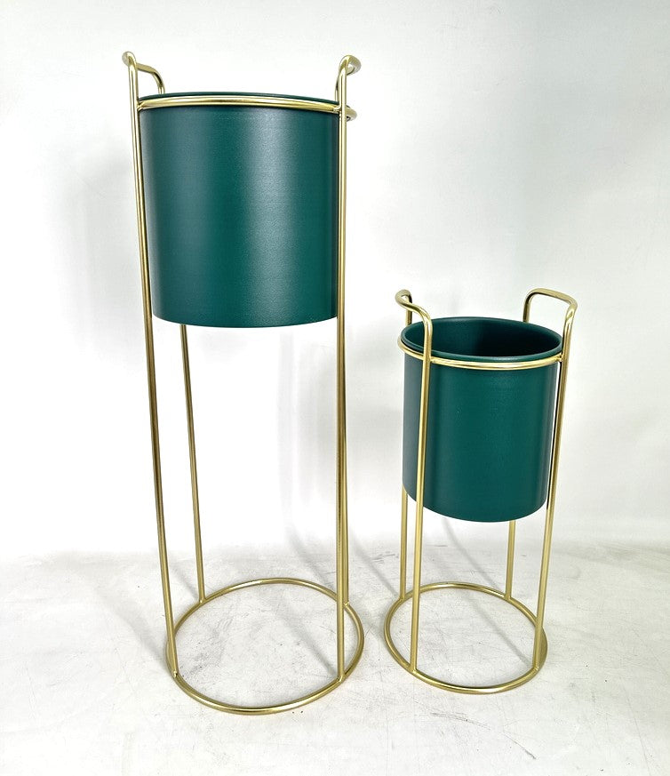 Set 2 portavasi colore petrolio, con base oro