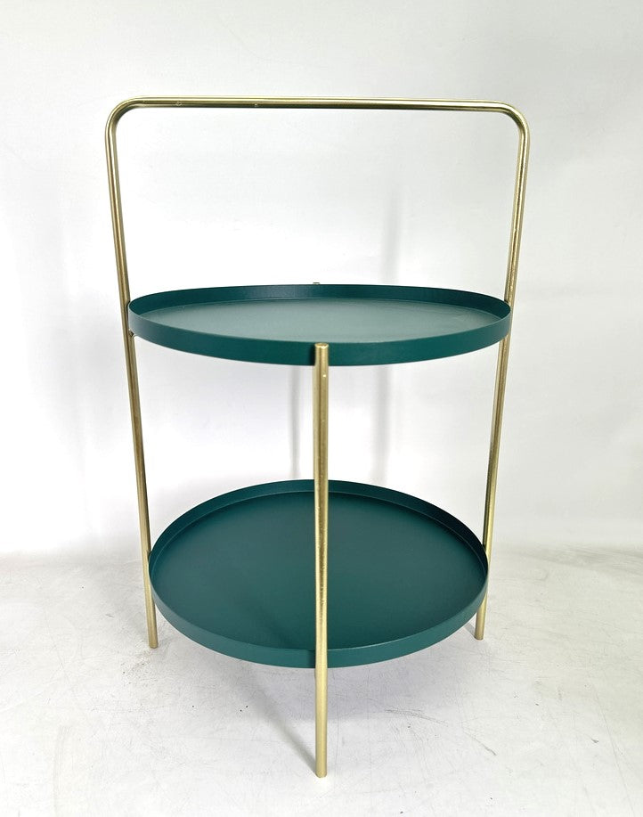 Tavolino a 2 piani colore petrolio con manico dorato 30X30X46CM
