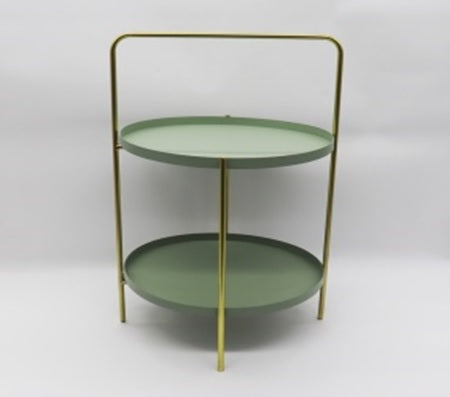 Tavolino a 2 piani colore petrolio con manico dorato 40X40X60CM