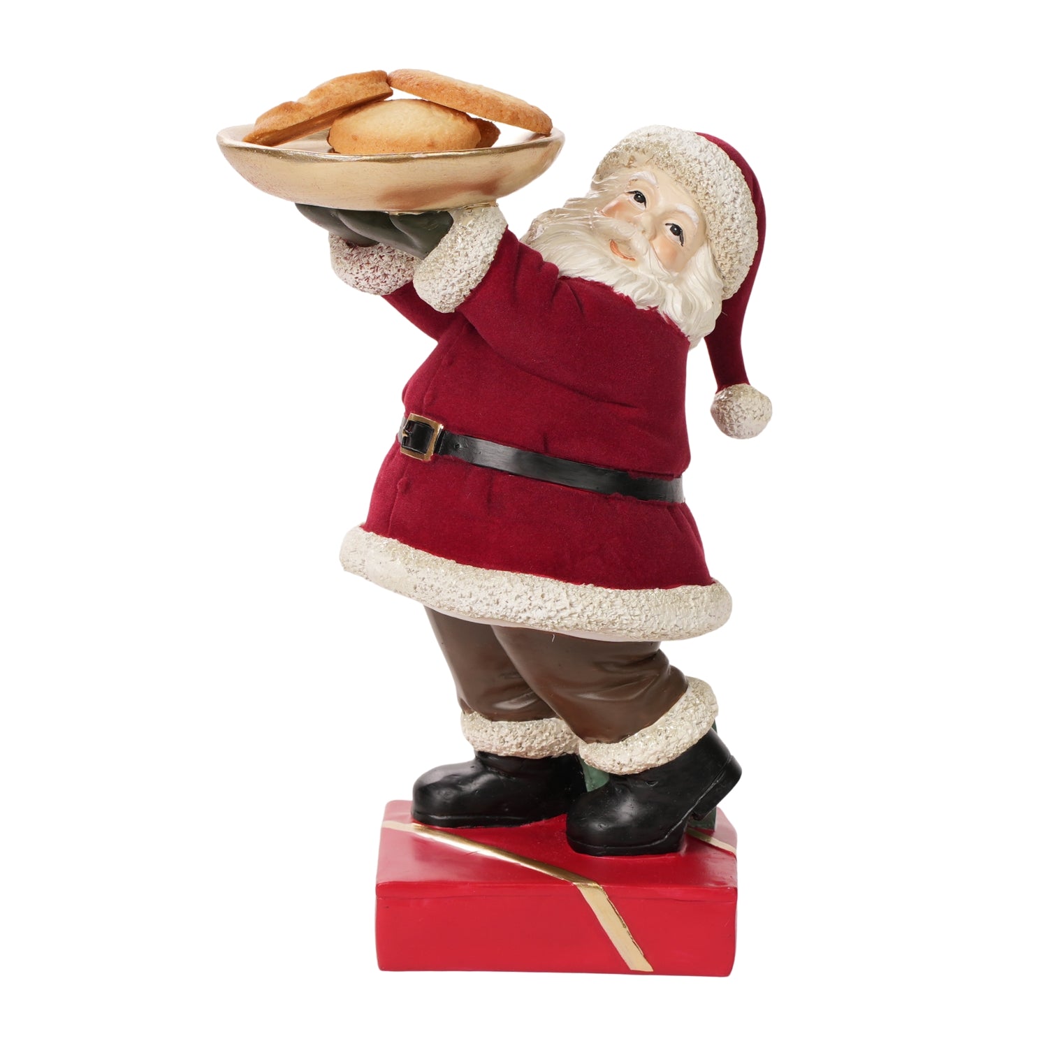 Babbo Natale con vestito in velluto rosso e con vassoio da 26CM