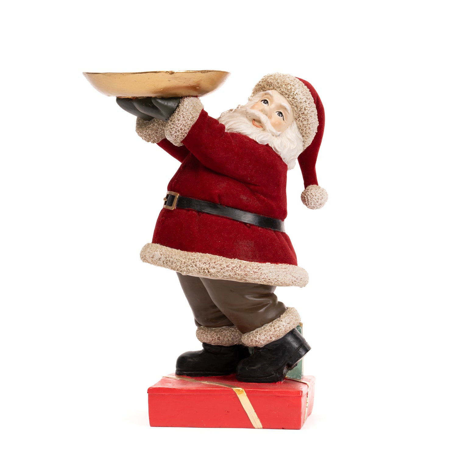 Babbo Natale con vestito in velluto rosso e con vassoio da 26CM