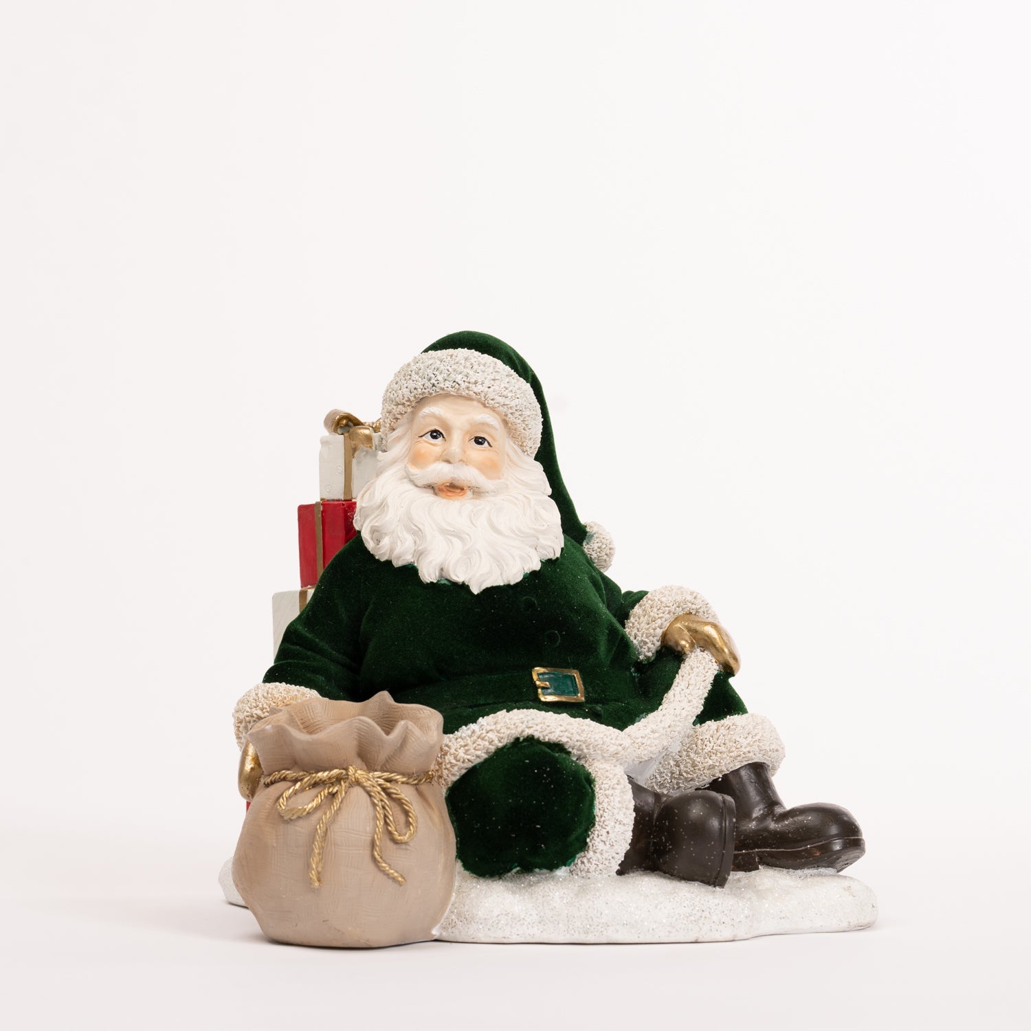 Babbo Natale seduto con vestito in velluto verde 23x19CM