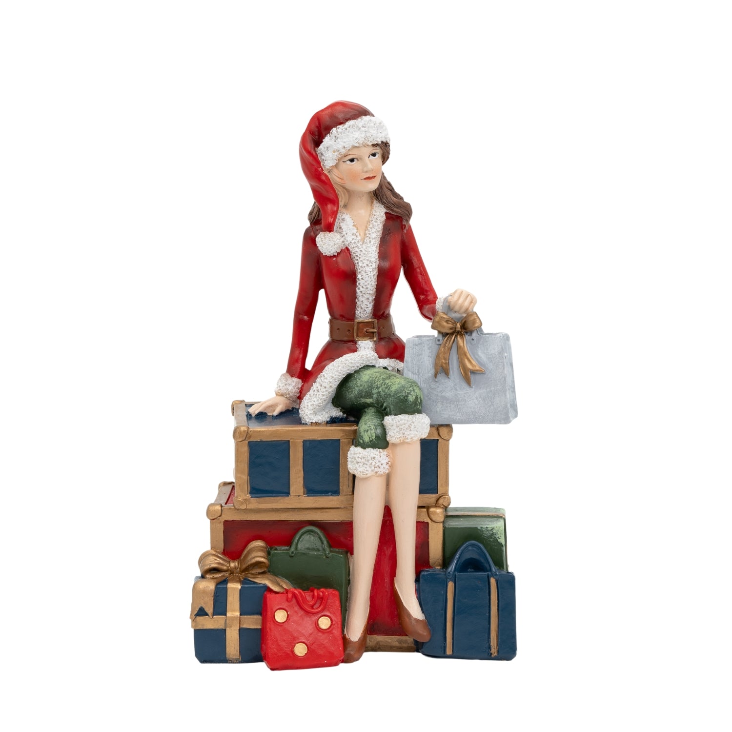 Statua Lady seduta su pacchi regalo, 11x18CM