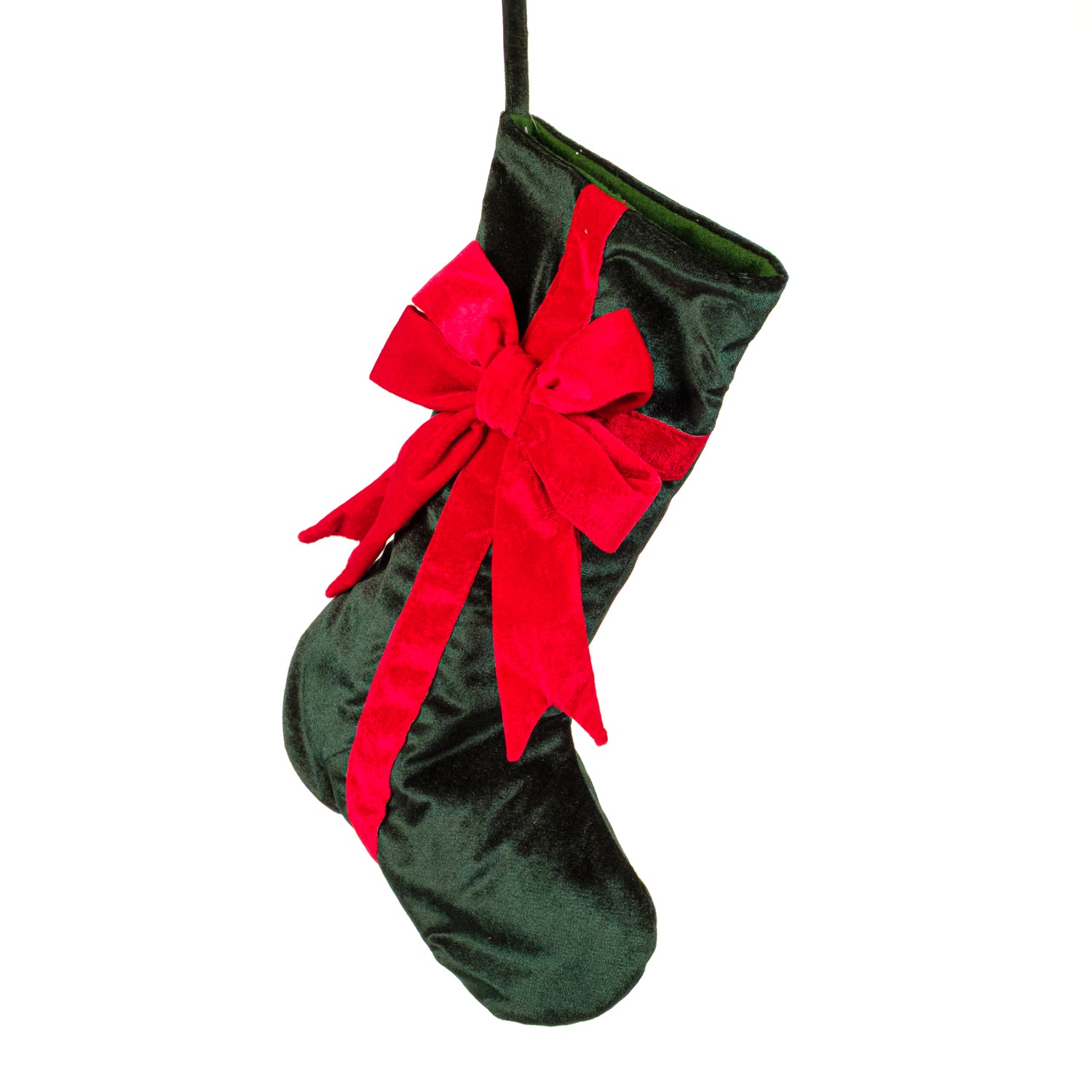 Calza in velluto verde con fiocco, 50CM