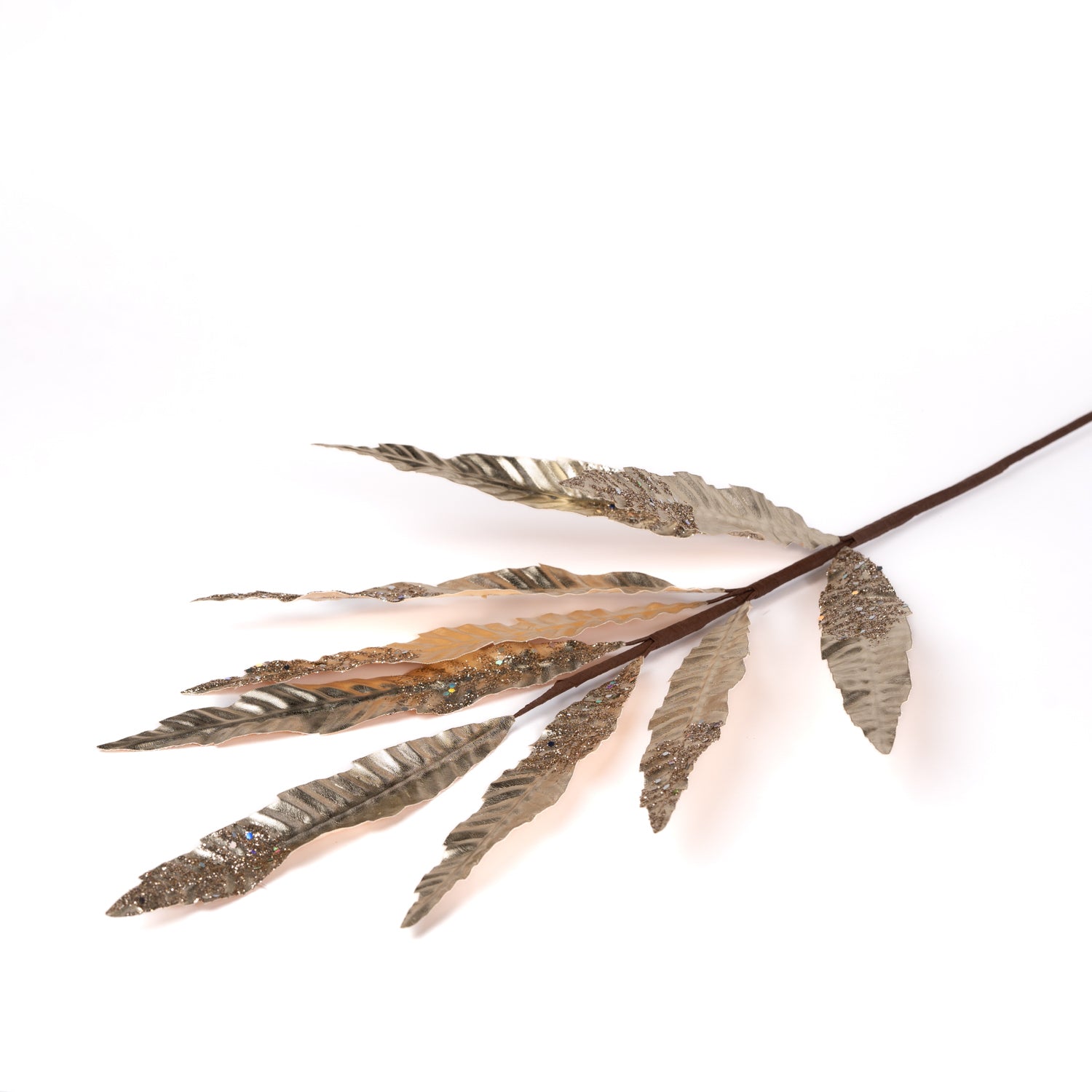 Ramo di Felce, effetto metallizzato, di colore oro, con gambo lungo, 75CM