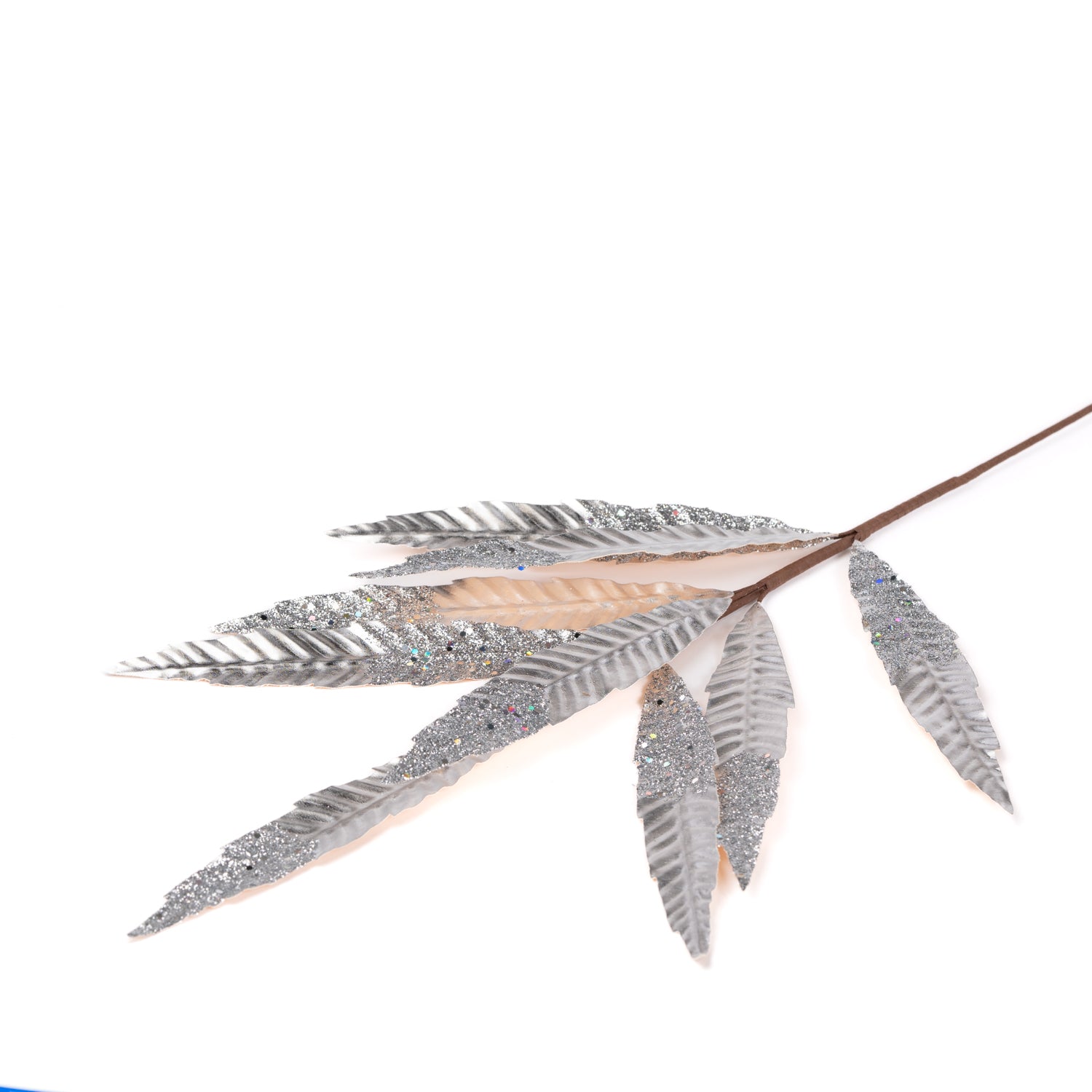 Ramo di Felce, effetto metallizzato, di colore argento, con gambo lungo, 75CM