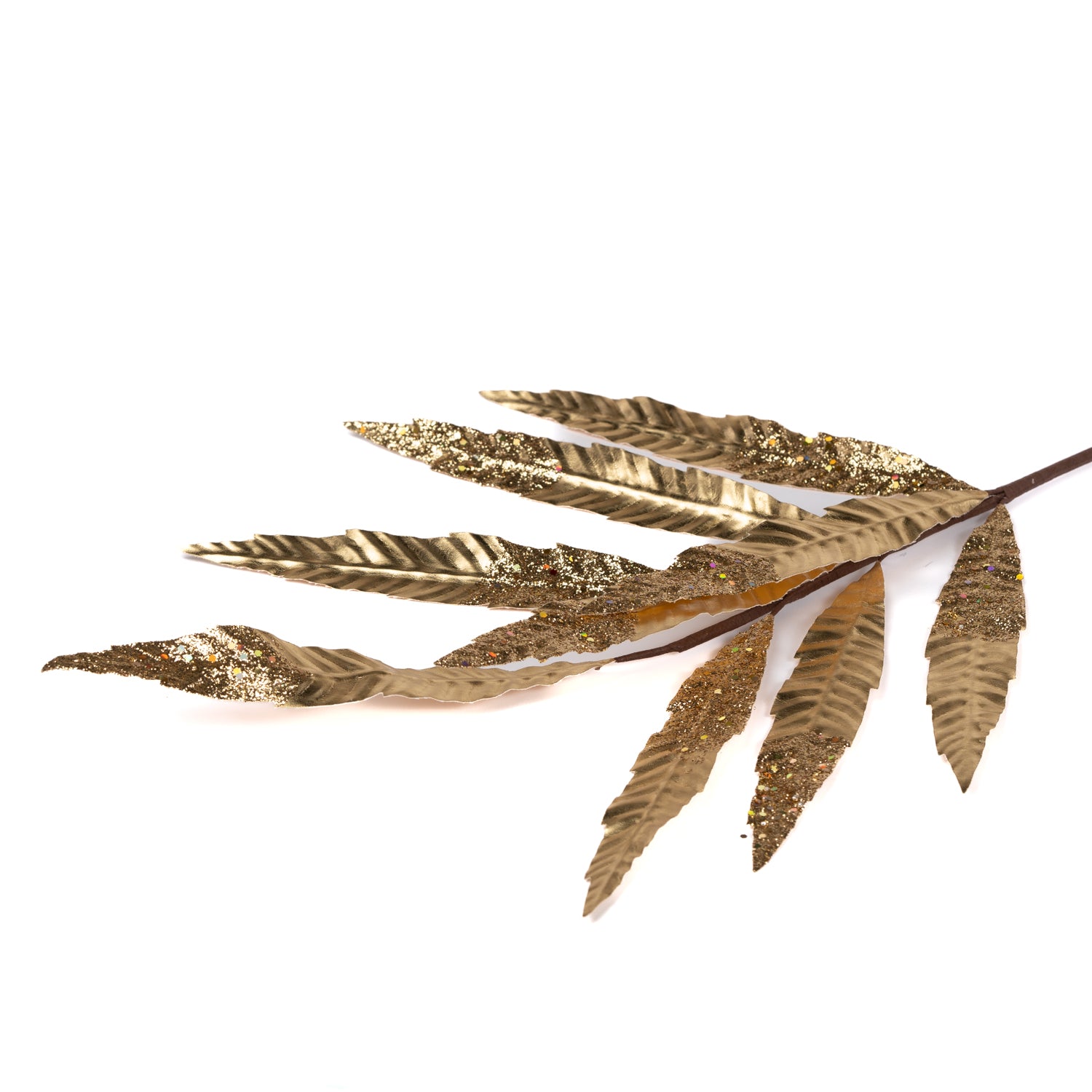 Ramo di Felce, effetto metallizzato, di colore champagne, con gambo lungo, 75CM