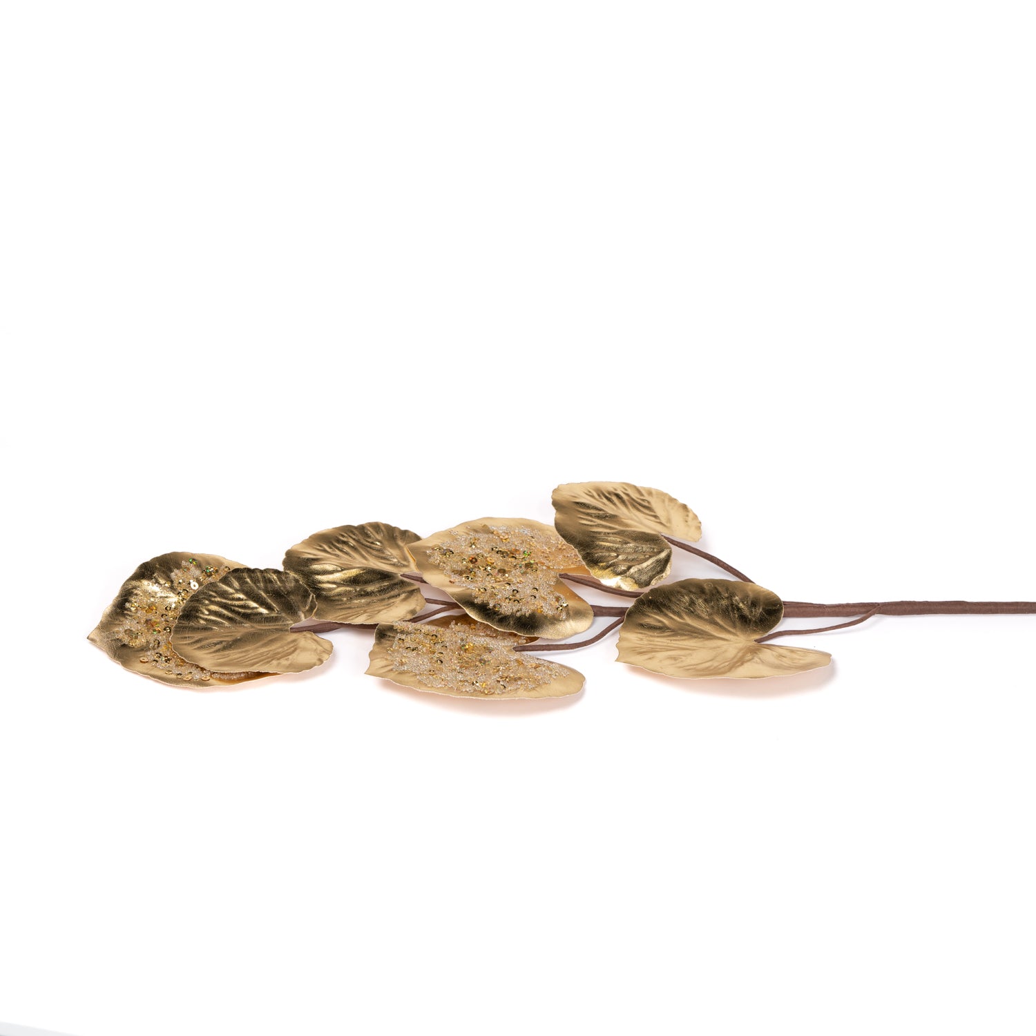 Ramo con foglie, effetto metallizzato, di colore champagne, con gambo lungo, 70CM