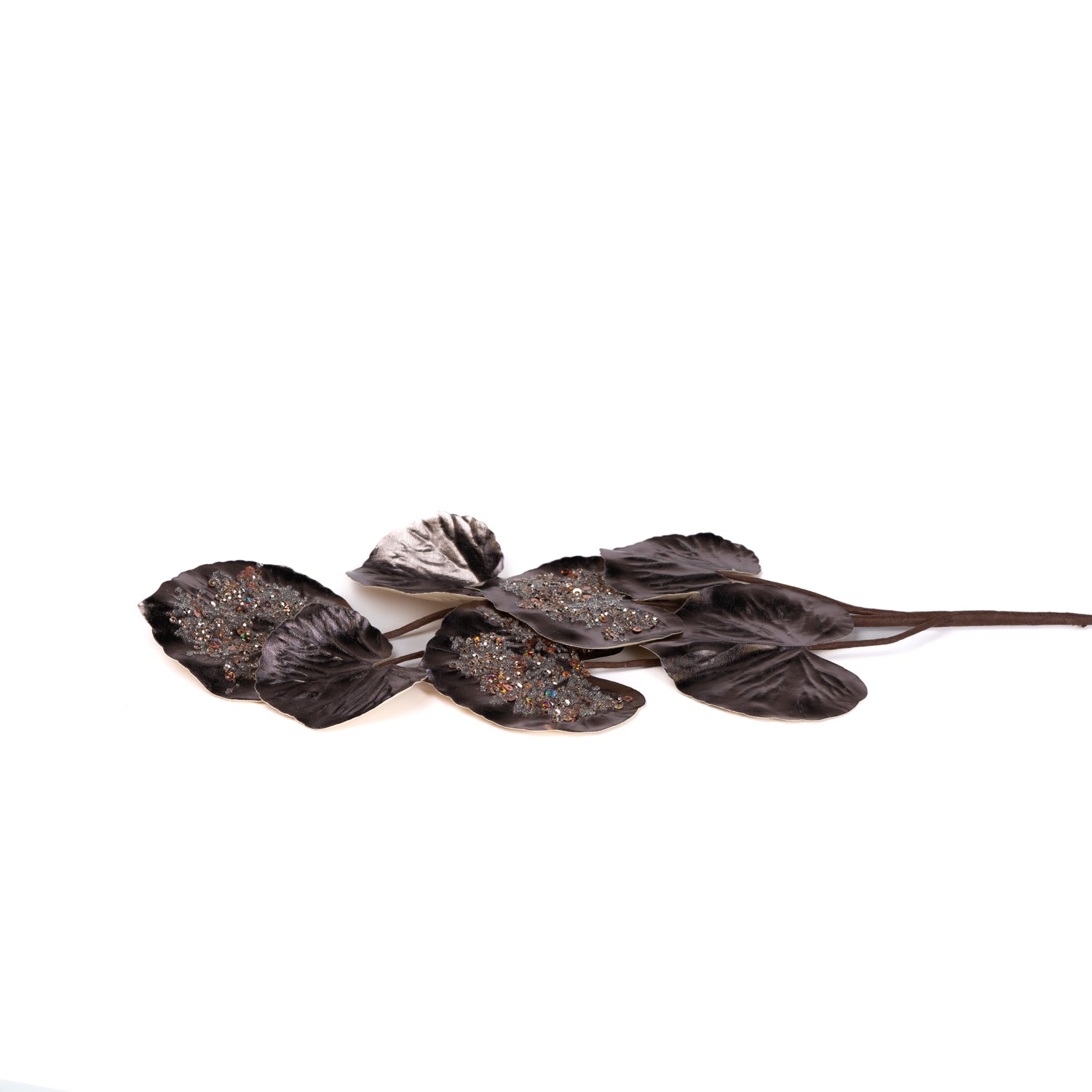 Ramo con foglie, effetto metallizzato, di colore tortora, con gambo lungo, 70CM