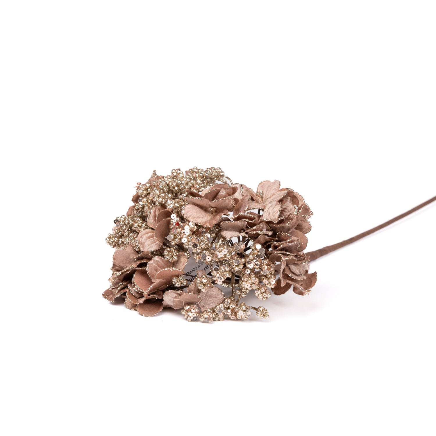 Fiore Ortensia di colore tortora con paillettes, gambo lungo, 20X57CM
