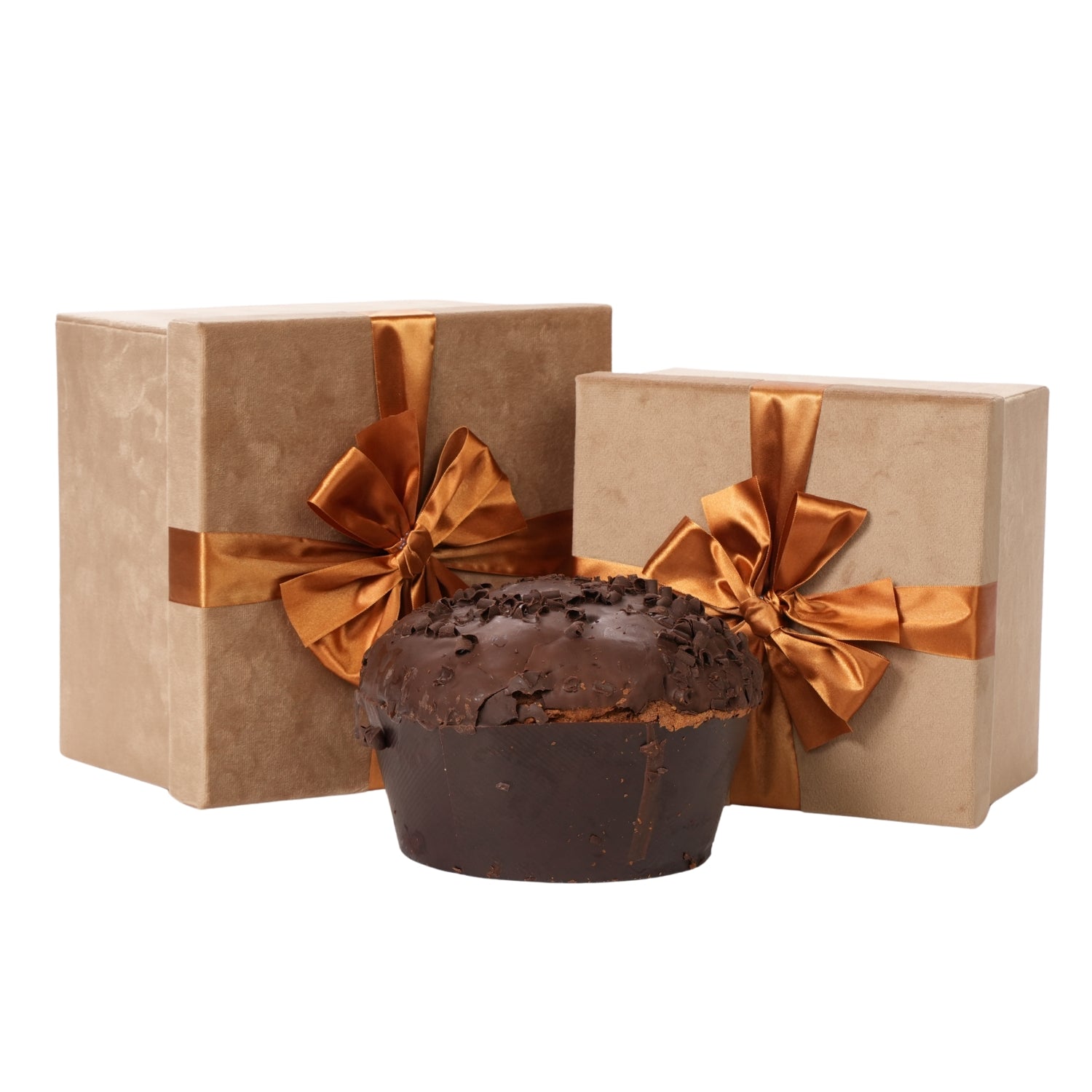 Set 2 scatole velluto crema con fiocco oro