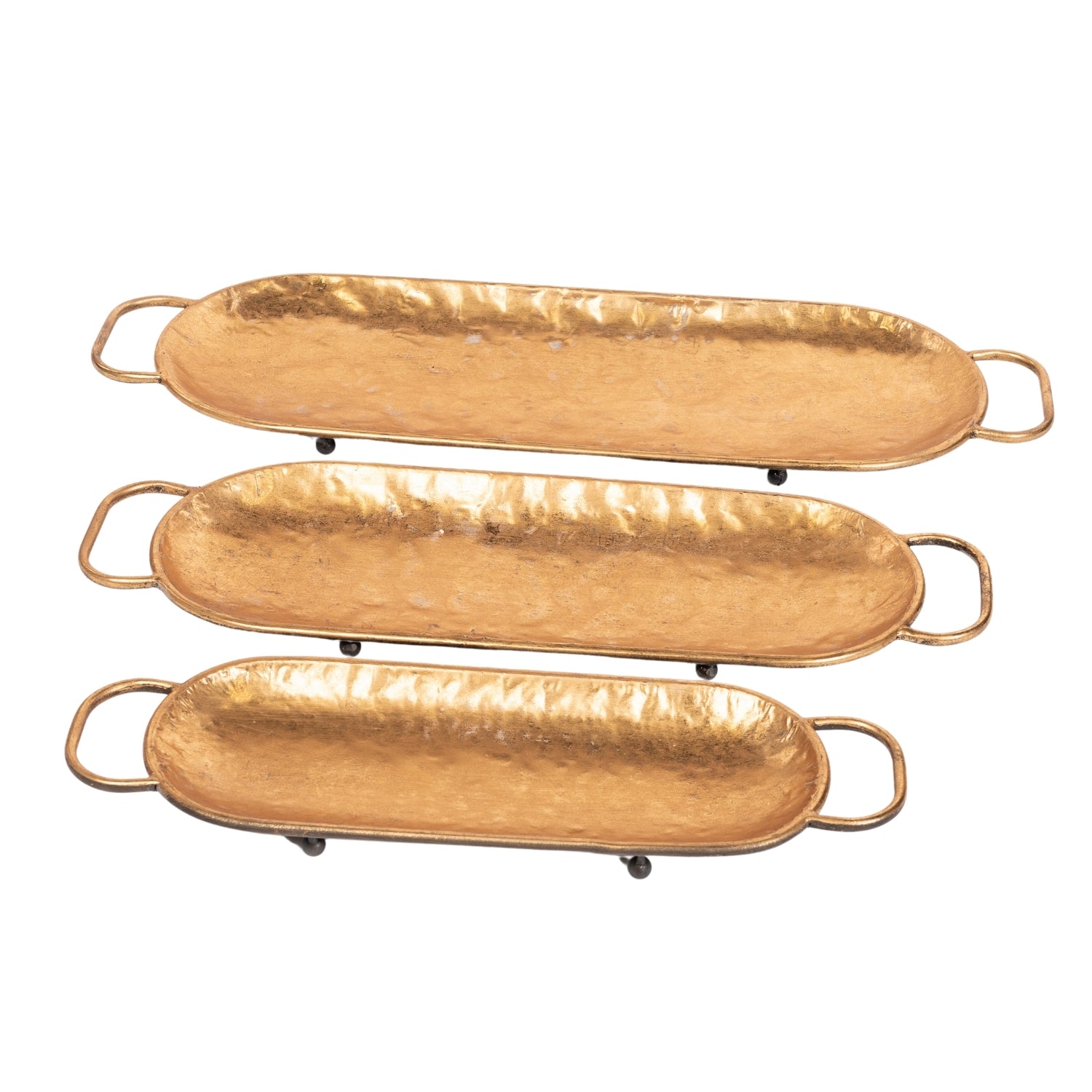 Set 3 vassoi in metallo ovali, colore oro, 61/51/40CM