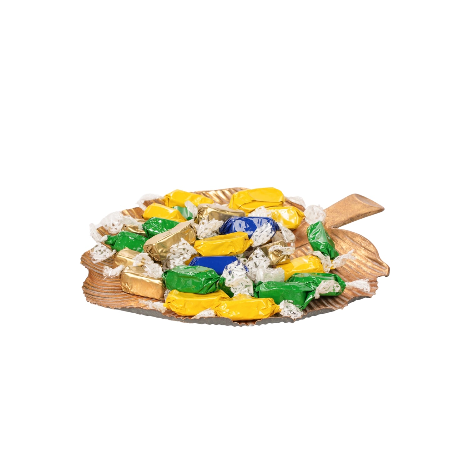 Set di 3 vassoi a forma di foglia in metallo, di colore oro, 43/38/31CM