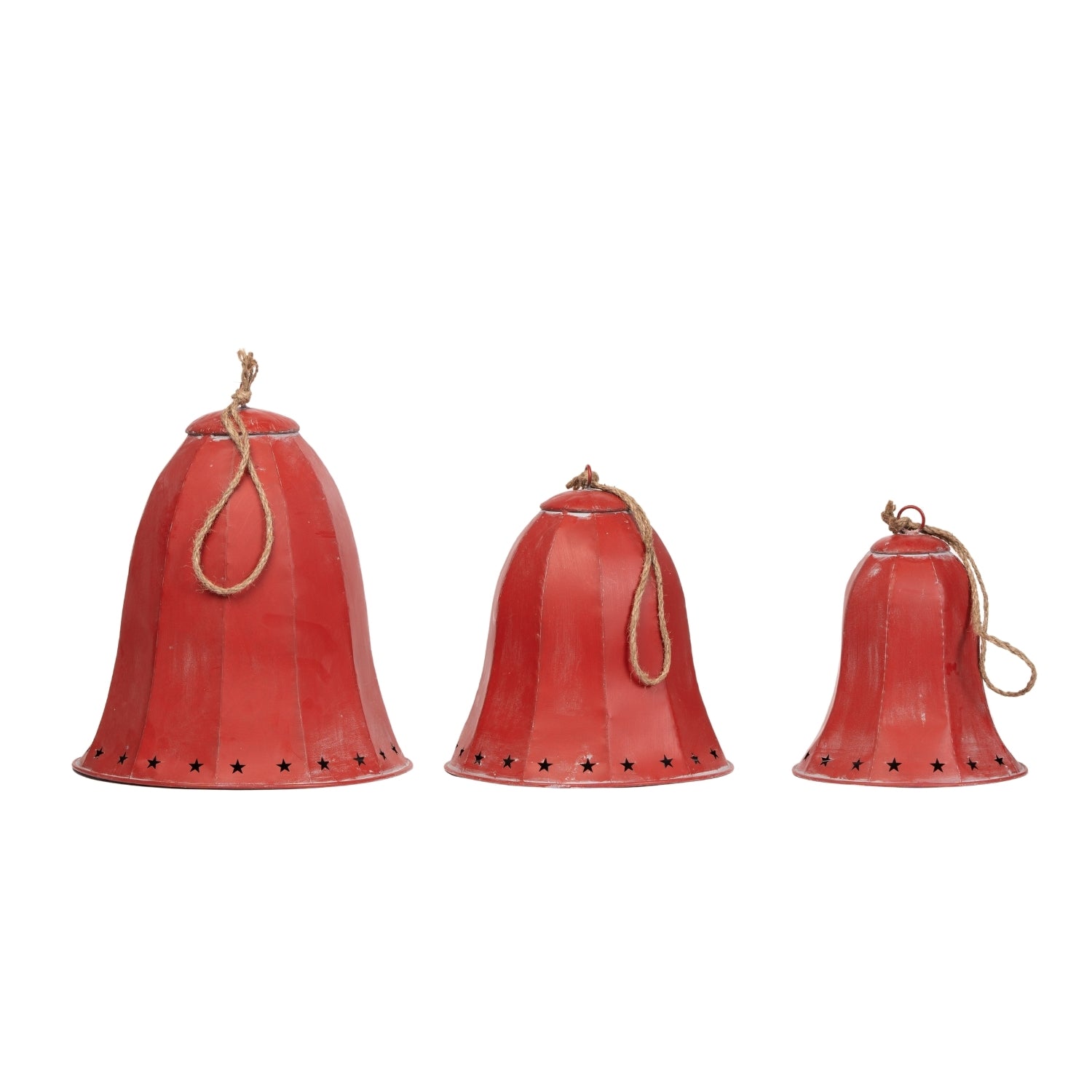 Set da 3 campane in metallo rosso, 22/19/16CM