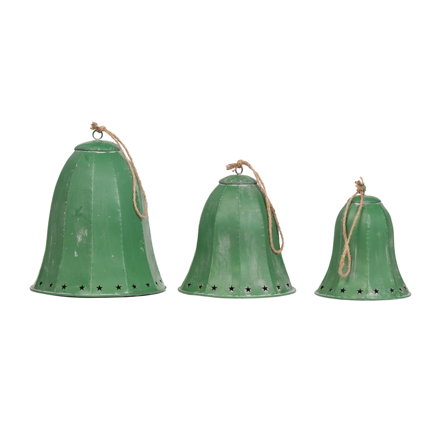 Set da 3 campane in metallo verde, 22/19/16CM