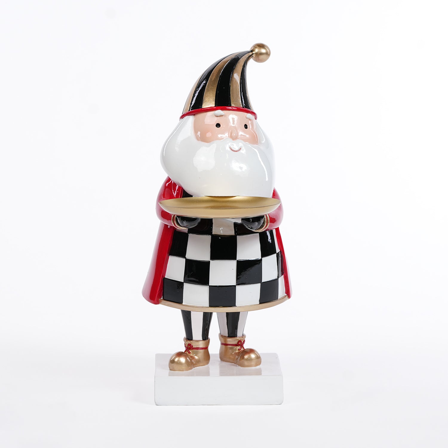 Babbo Natale con vestito a scacchi con vassoio, 23X13X30CM