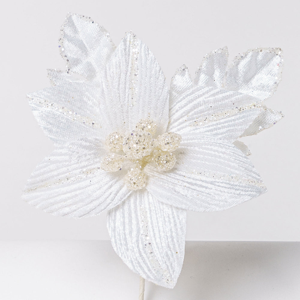 Fiore Stella di Natale in velluto Bianco 12x13cm