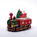 Carillon natalizio 8X15X14CM a forma di treno caratterizzato da una sfera in vetro la quale al suo interno si trova neve finta e Babbo Natale seduto sulla sua slitta affianco ad un albero di Natale. Visita lo shop online Silani.